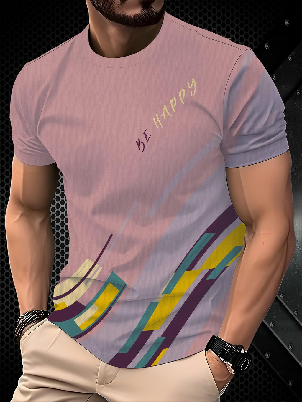 Mens Casual Minimalist 3D Short Sleeve Printed T Shirt Top