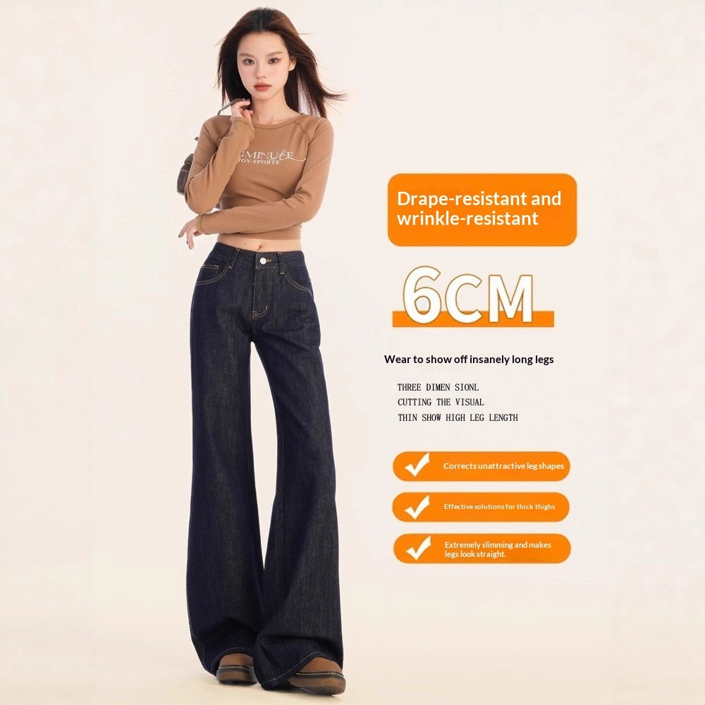 American-Style Dark Blue Low-Waist Flared Jeans For Women