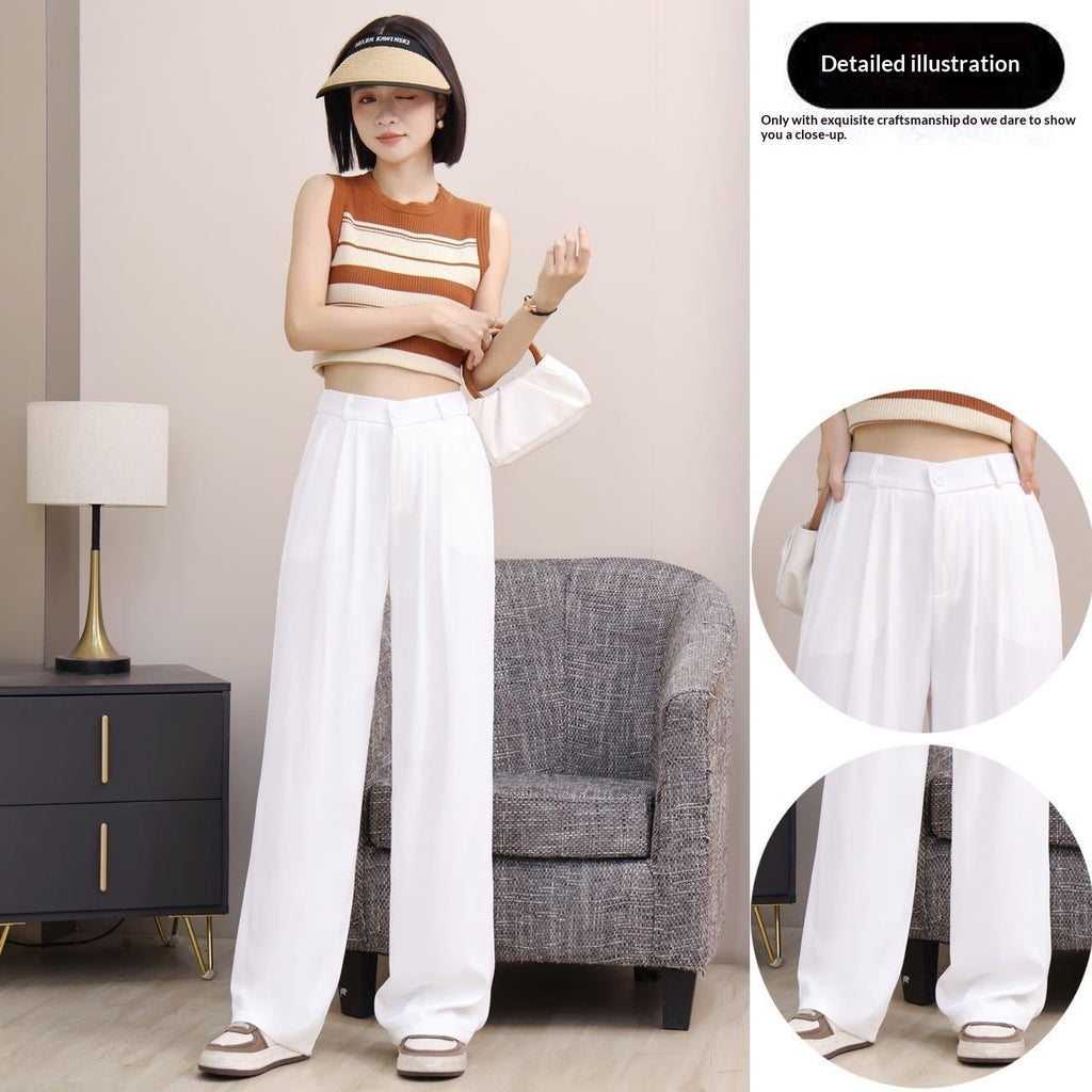 Women's Lightweight High-waisted Loose-fit Ice-silk Wide-leg Pants