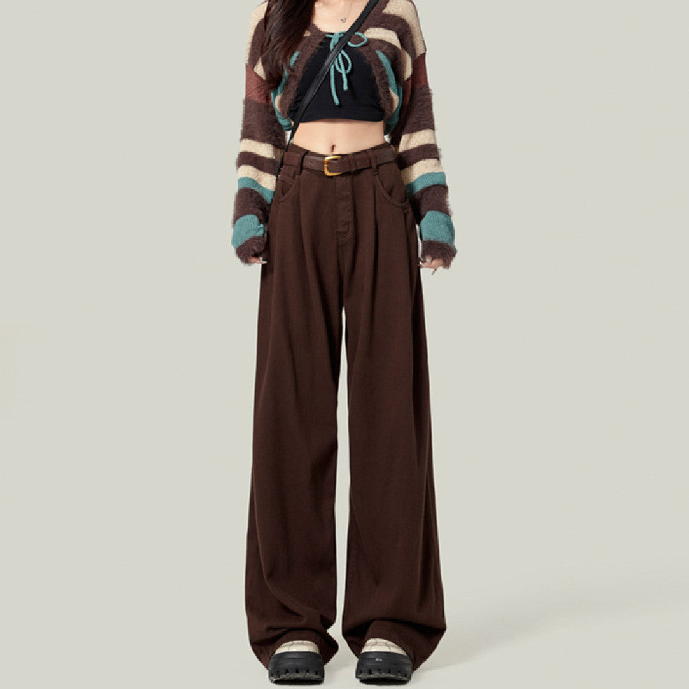 Coffee-colored Wide-leg Casual Jeans For Women
