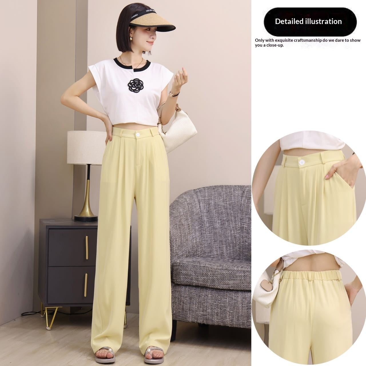 Women's Lightweight High-waisted Loose-fit Ice-silk Wide-leg Pants