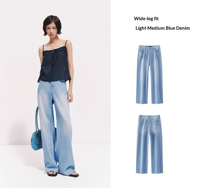 Wide-leg Pants Womens Cool-feel Lyocell Pants Blue Womens Pants