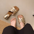 Women's Flat Block Heel Slides, 2026 Summer Outdoor Fashion Woven Slides, Versatile Elegant One-Strap Slippers