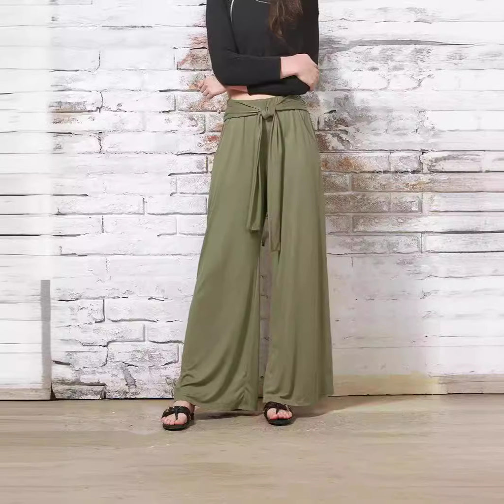 Women's Draped Lace-Up Wide Leg Pants  Soft Comfortable Casual Yoga Trousers For Autumn Winter