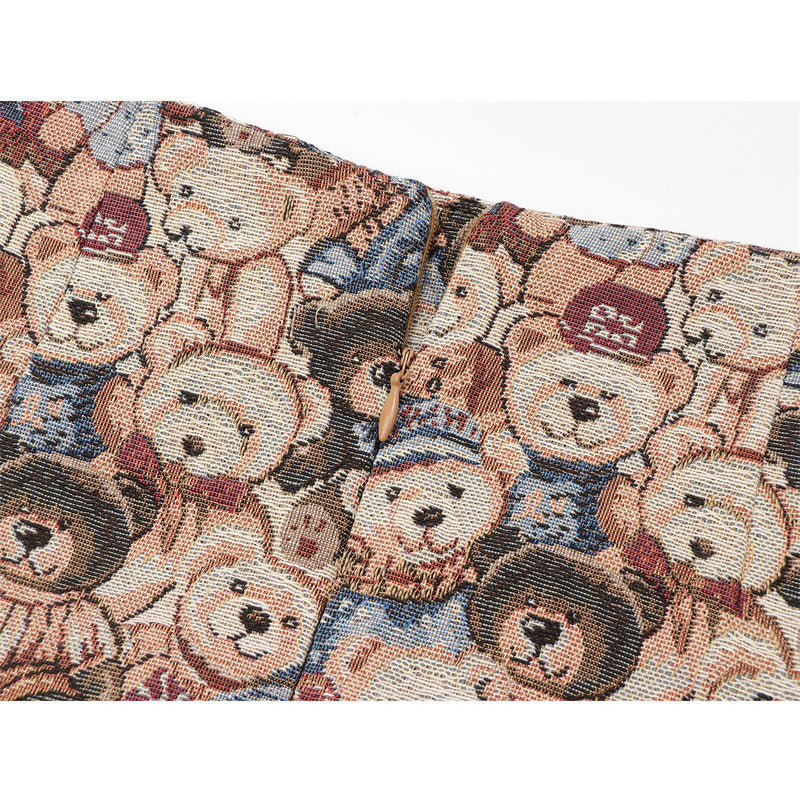Retro Skirt  High Waist  Slim  Fashionable  Wild  Cute  Bear Short Skirt