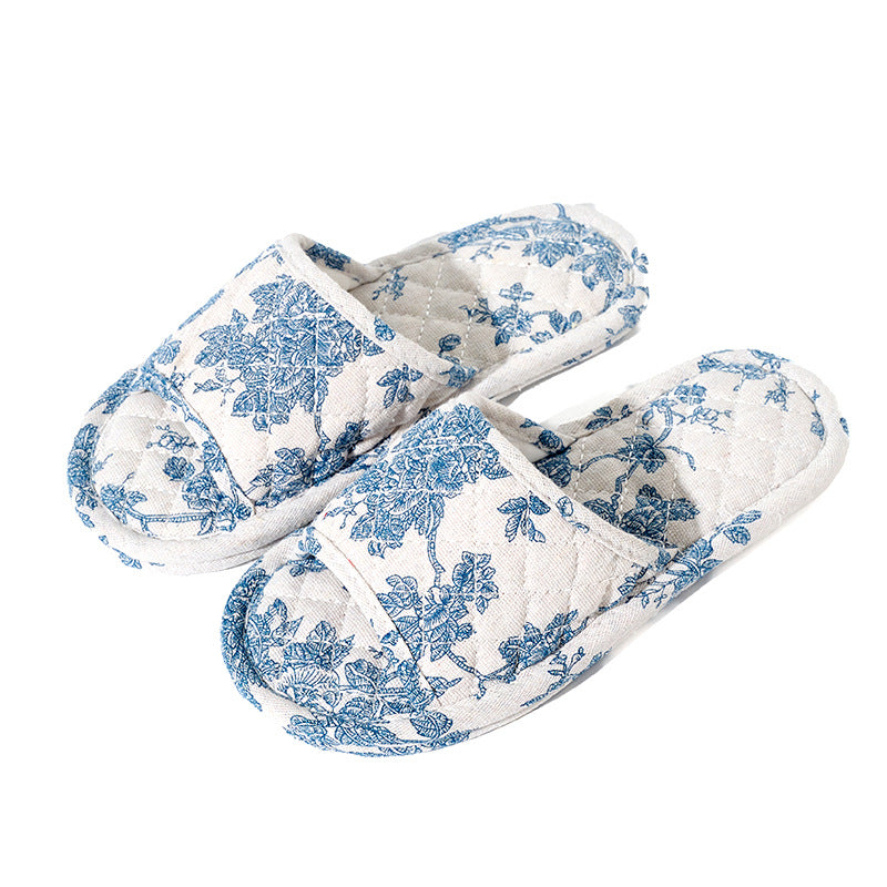 Chinese-style Blue-and-White Porcelain Double-Layer Thickened Fabric Slippers
