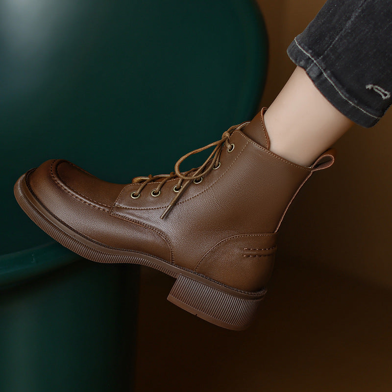 Shoes Big Toe Low Heel Martin British Lace-up Ankle Boots Single-layer Boots