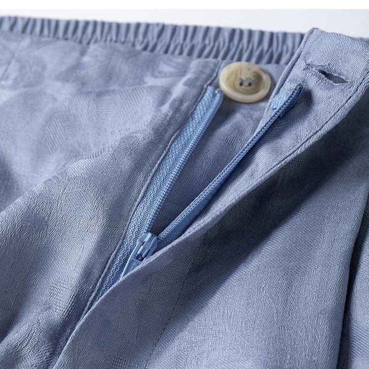 Blue Jacquard Casual French-Style Resort Wide-Leg Pants For Women
