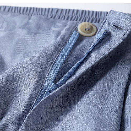 Blue Jacquard Casual French-Style Resort Wide-Leg Pants For Women