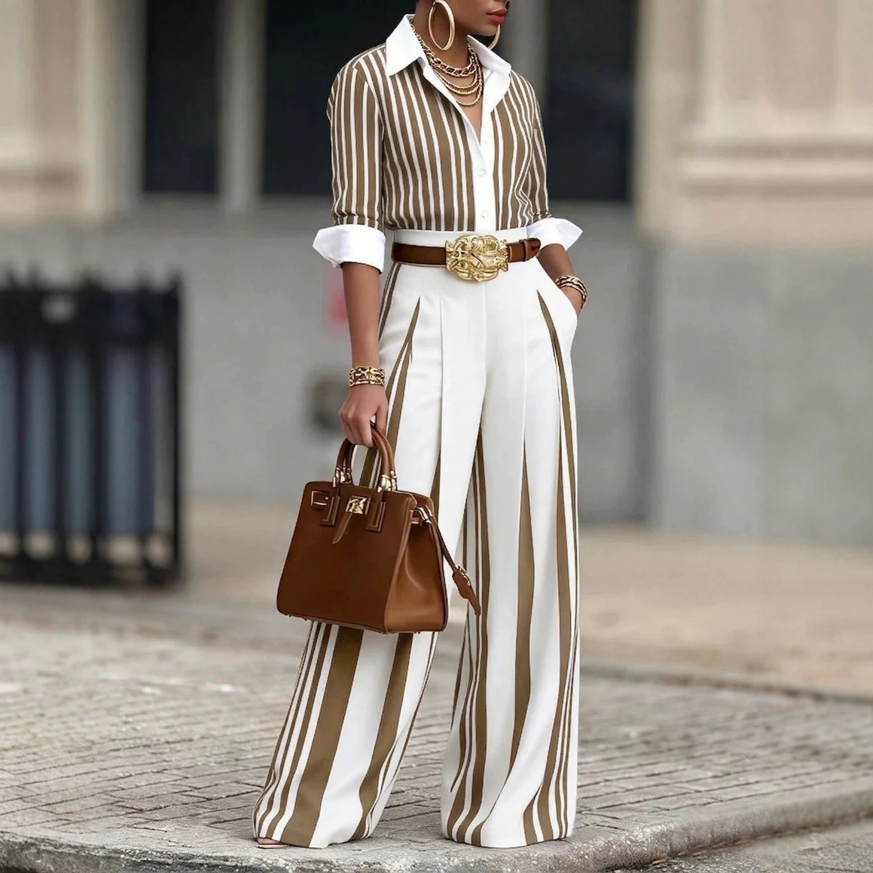European And American Spring Polyester Fiber Straight-Leg Trousers