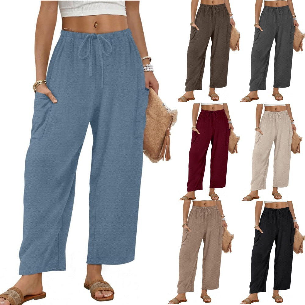Women's Linen Pants With Belt And Pockets