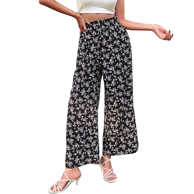 Printed High-waisted Flared Pants With A Slit Women's