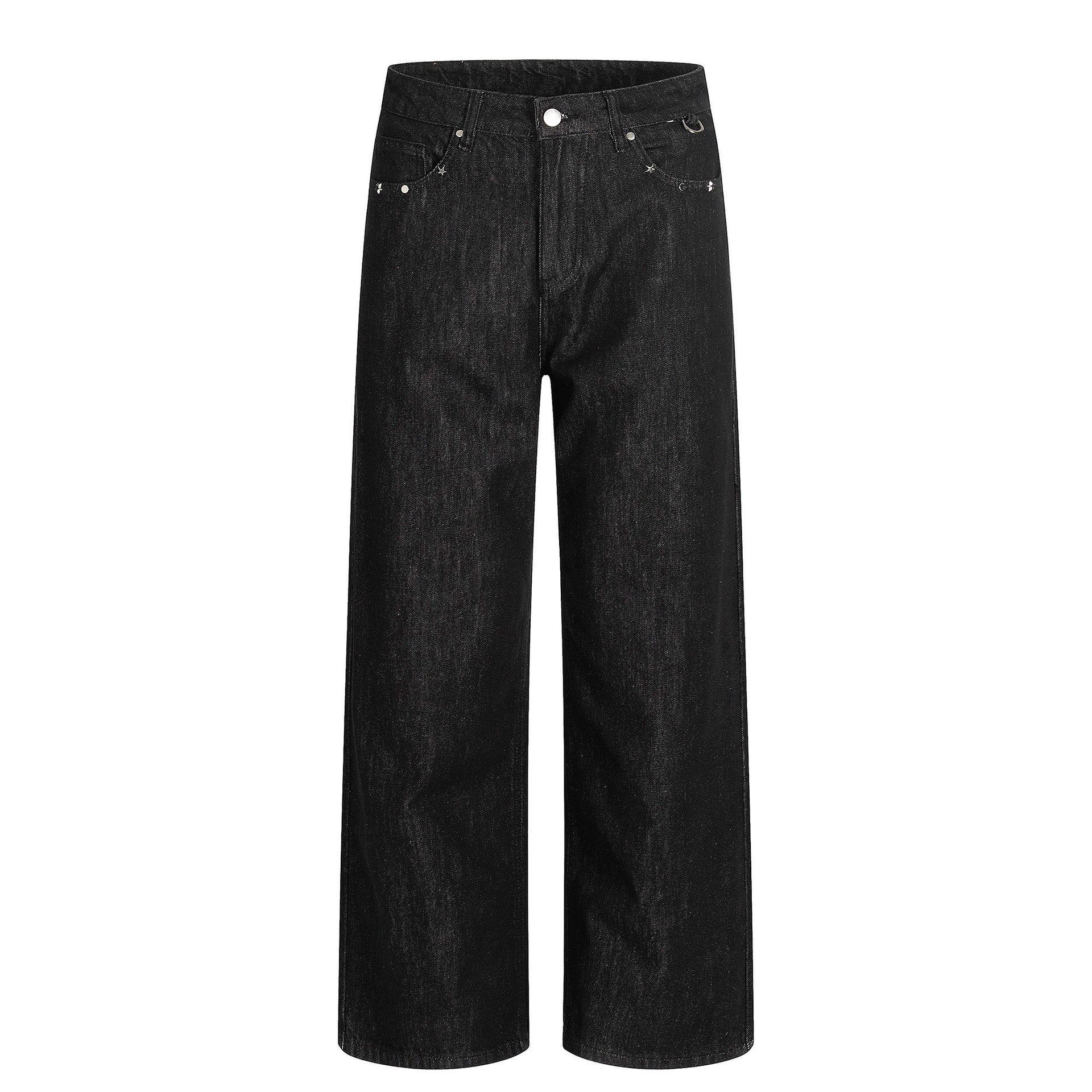 Spring Autumn High-End Relaxed Straight-Leg Denim Jeans With Rivets And Star Details