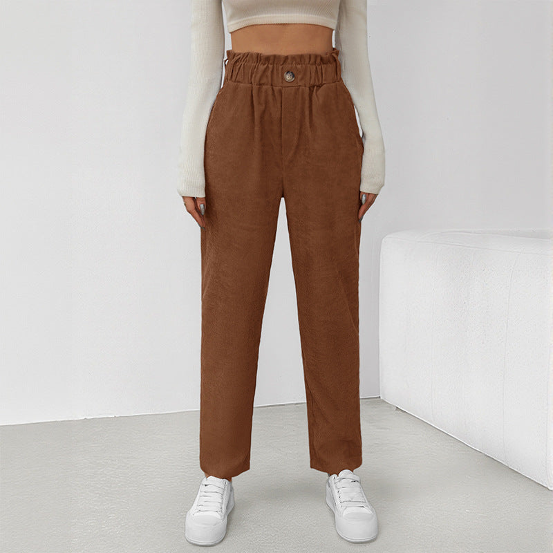 Women's Casual Elastic Waist Corduroy Straight-leg Pants