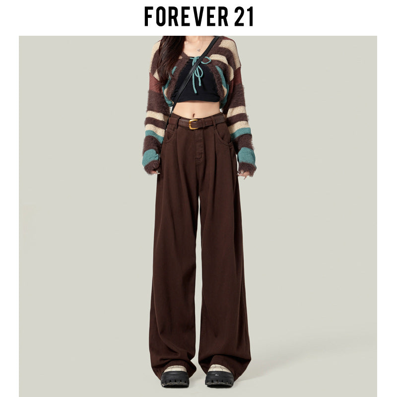 Coffee-colored Wide-leg Casual Jeans For Women