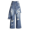 Casual Faux Two-piece Ripped Jeans