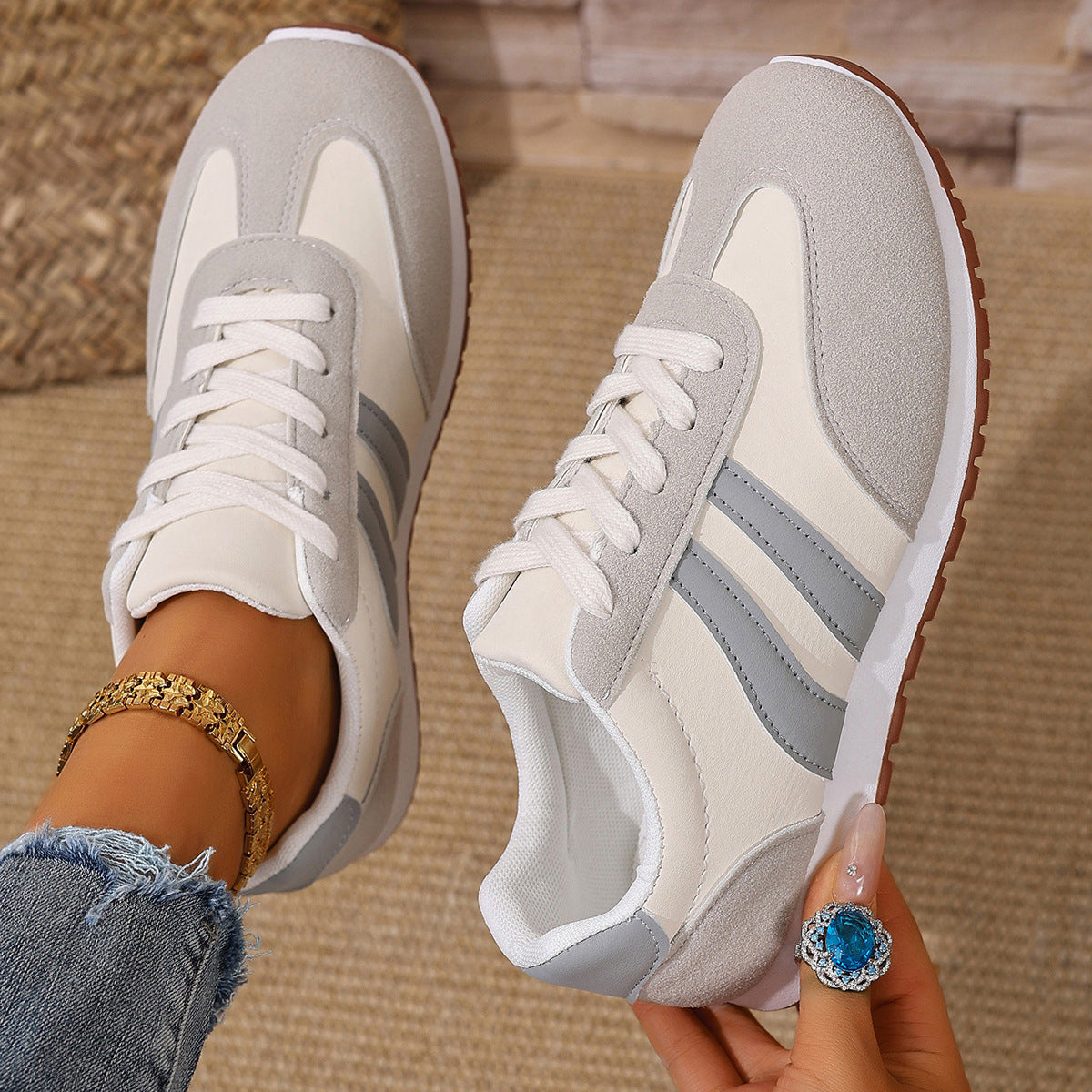 Outerwear Lace-up Color-block Casual Athletic Shoes