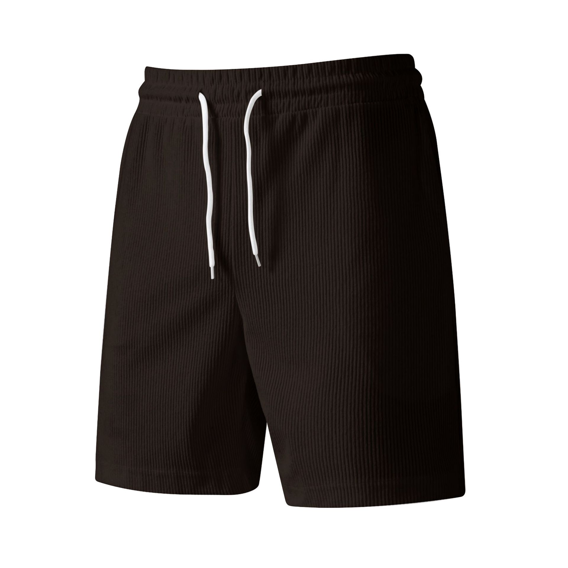 Corduroy Solid Color Drawstring Loose Sports Shorts For Men