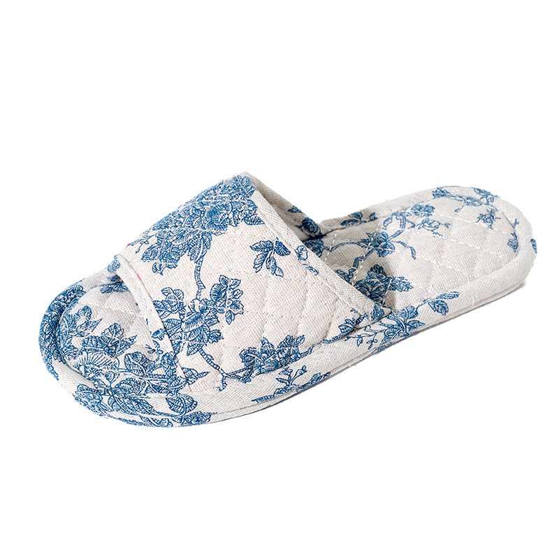 Chinese-style Blue-and-White Porcelain Double-Layer Thickened Fabric Slippers