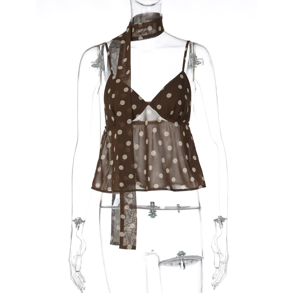 Women's V-neck Backless Polka-dot Camisole, Plus A Complimentary Silk Ribbon