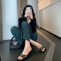 French Square Toe High-heeled Shoes With Flower Petals, Rhinestones, Silk, Kitten Heels, Sandals