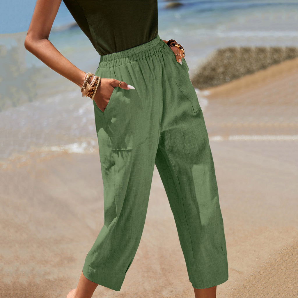Casual Wide-leg Cotton-linen Relaxed-fit Tapered Pants