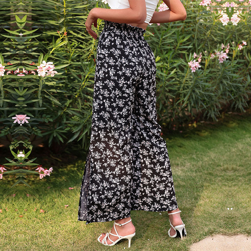 Printed High-waisted Flared Pants With A Slit Women's