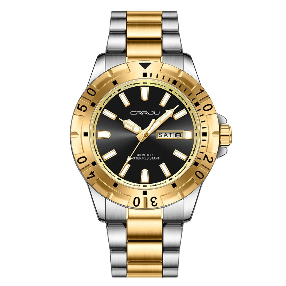 Mens Large-Dial Waterproof Dual-Date Business Watch