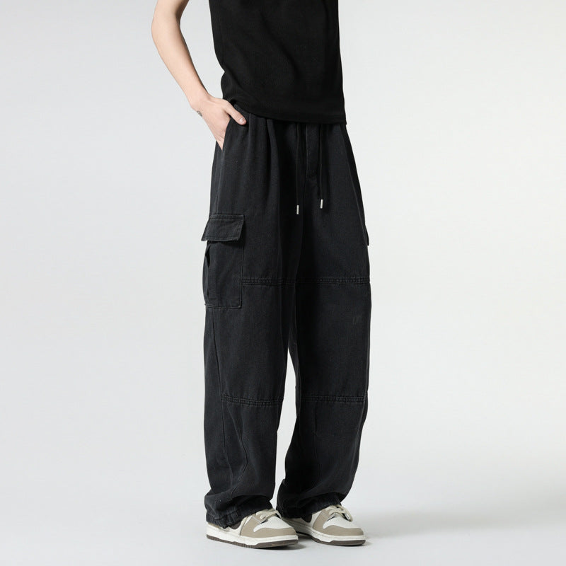 Mens Split-Panel Pleated Straight-Leg Trousers
