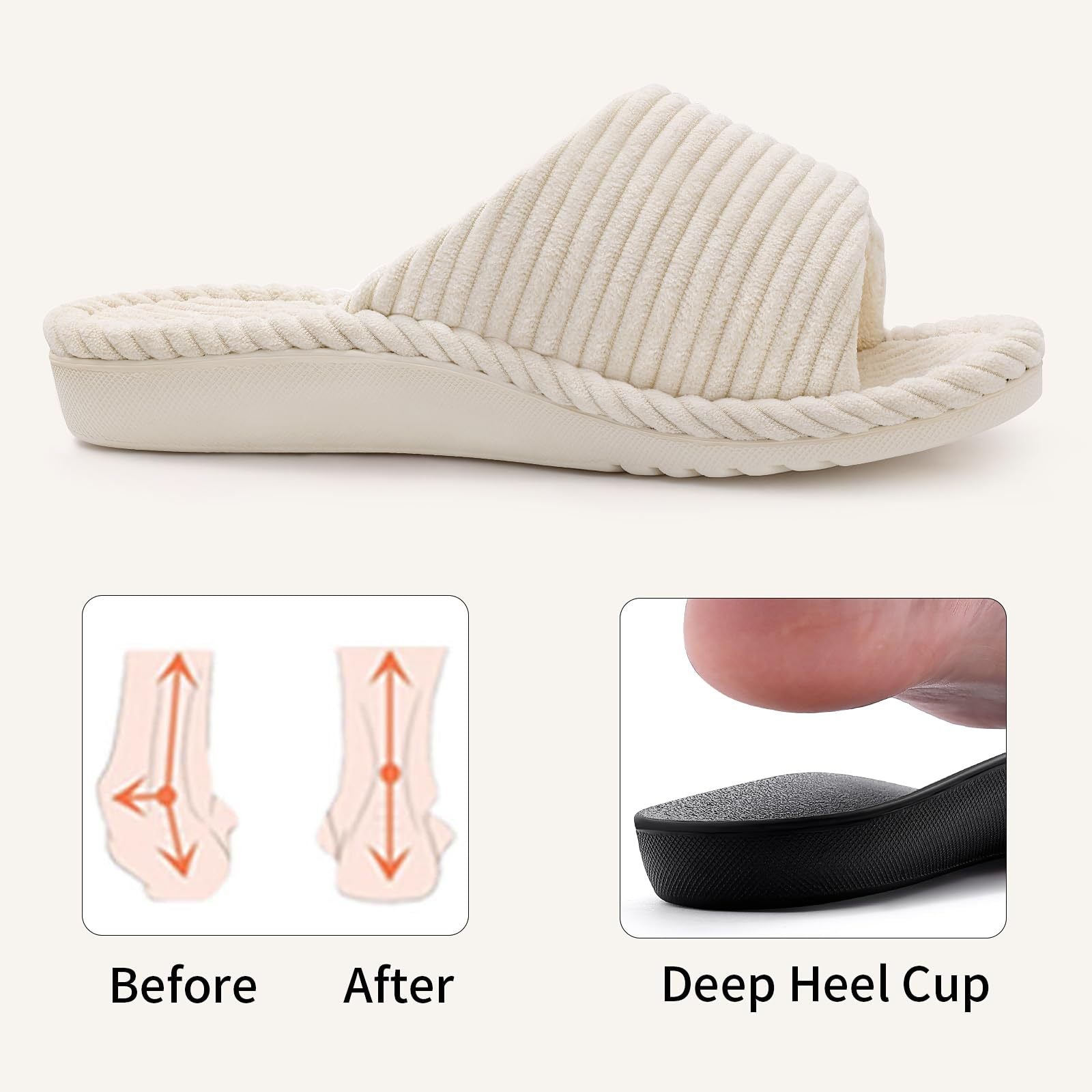 Corduroy Velcro Bottom Cold-Set Womens Arch Support Slippers