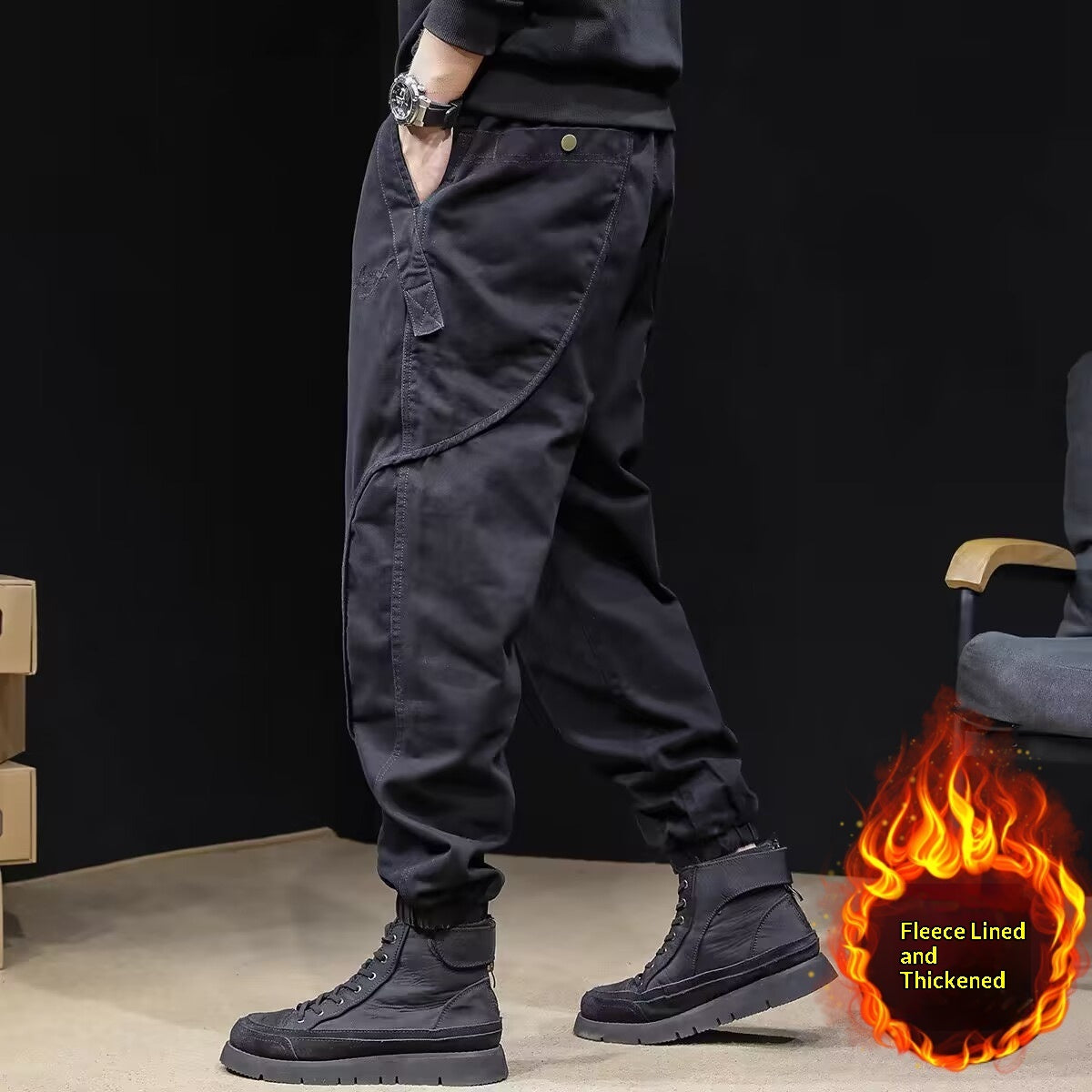Mens Fleece-Lined Workwear Jogger Pants In Plus Sizes For A Relaxed