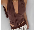 Dark Brown V-neck Halter Topvest With Multiple Styling Options