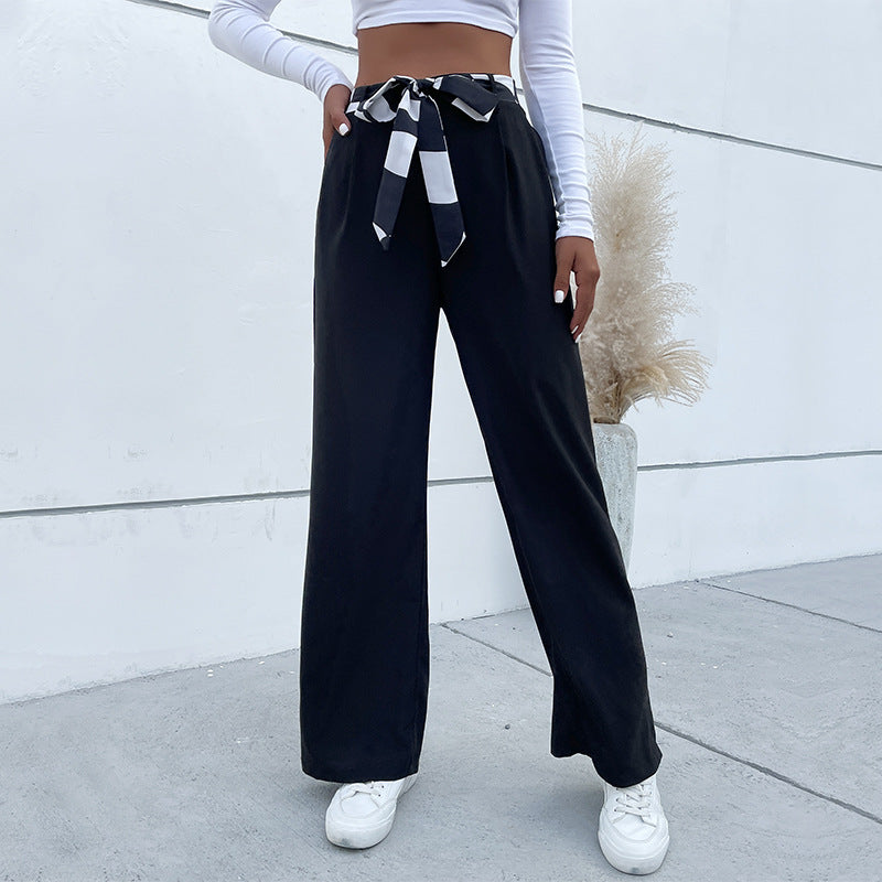 Womens Lace-Up Commuter-Style Wide-Leg Pants
