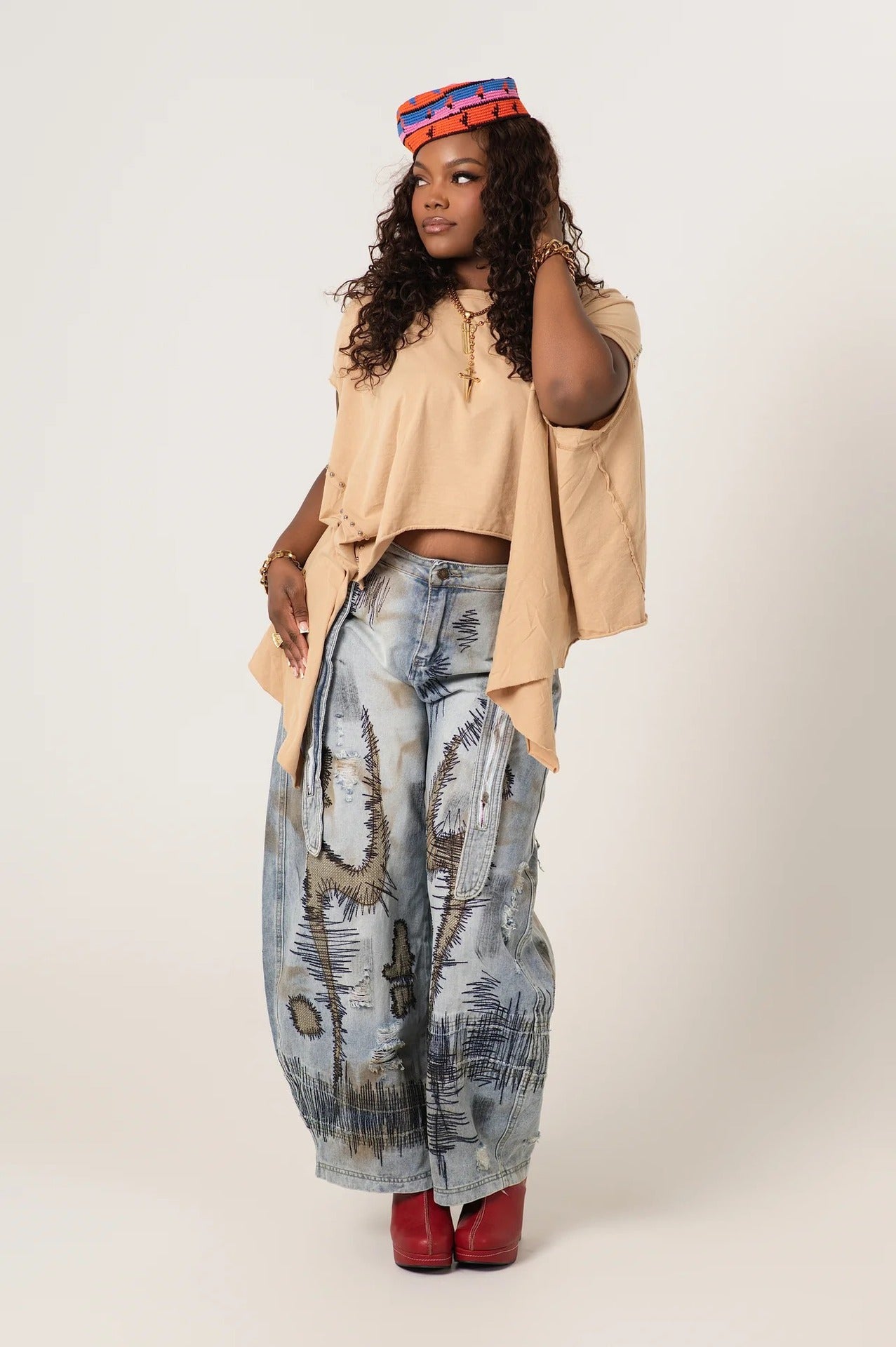 Wide-leg Boot-cut Stone-washed Jeans