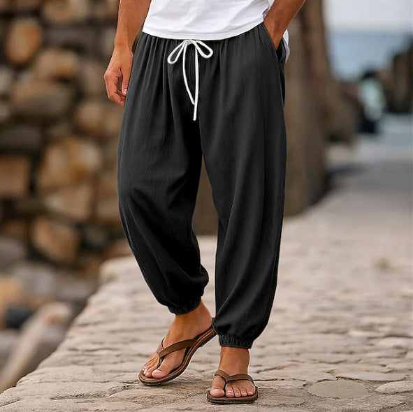 Mens Casual Loose-fitting Solid-color Beach Shorts