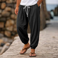 Mens Casual Loose-fitting Solid-color Beach Shorts