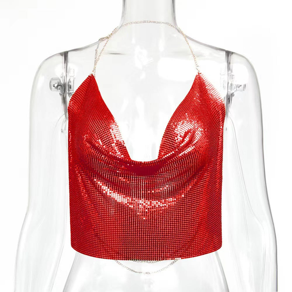 Womens Metallic Sequin Camisole Top