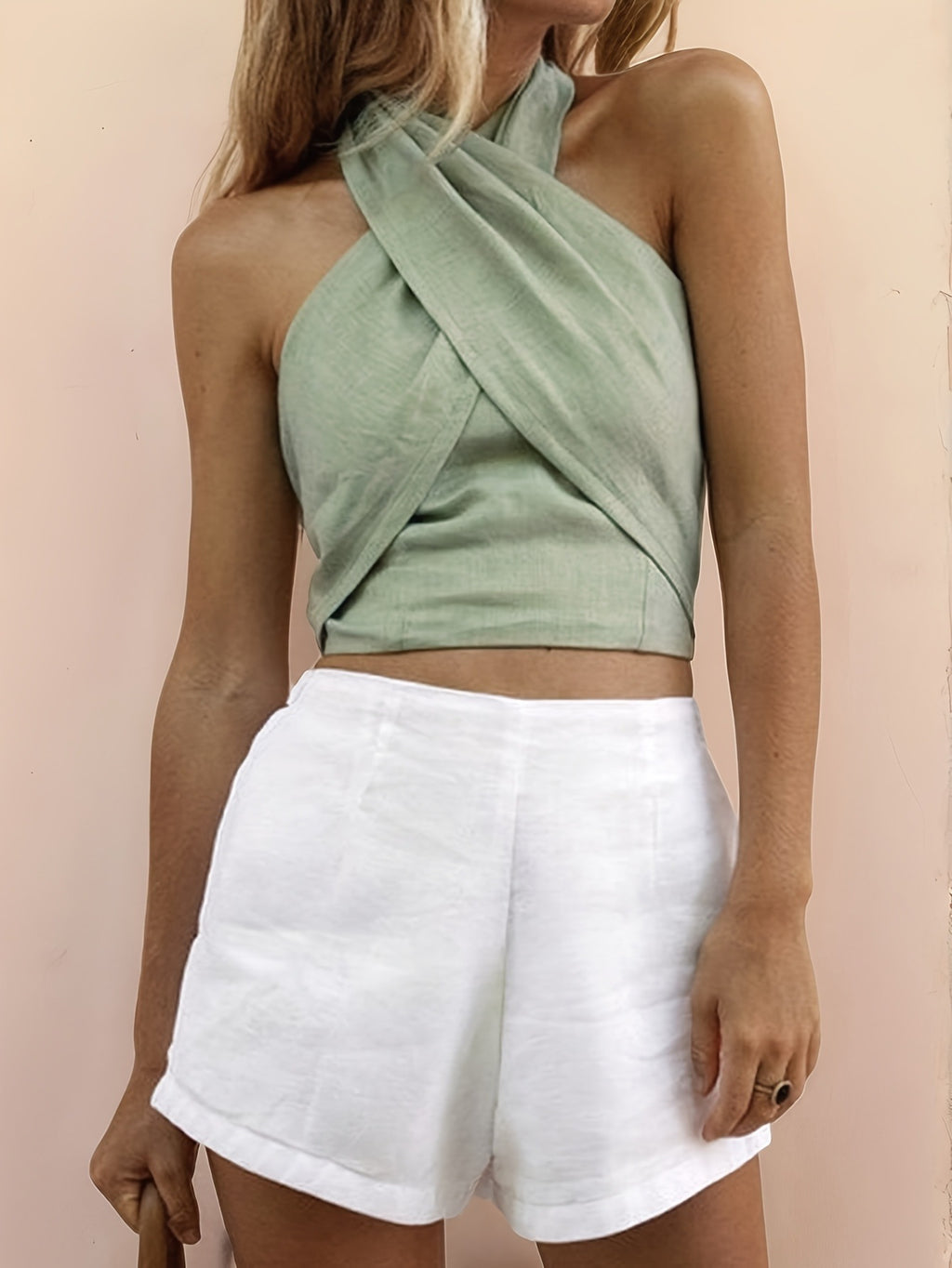 Womens Simple Stylish Versatile Halterneck Sleeveless Tank Top
