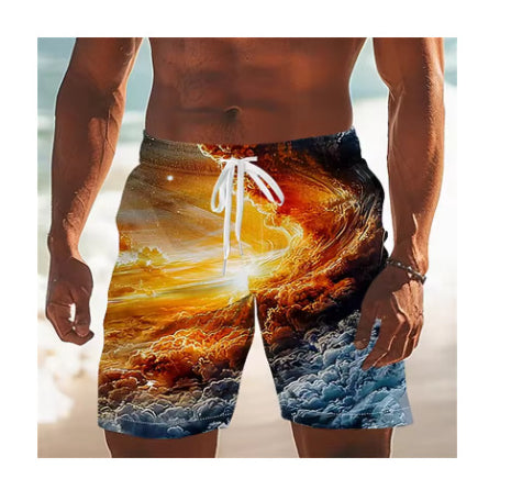 Mens Casual Ocean-print Swim Shorts