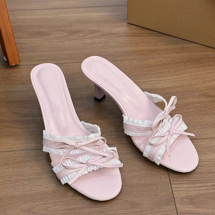 Women's Bowknot High Heel Slide Sandals, Slim Heel Slip On Mules, Elegant Luxury Style For Dresses, Comfort All Day Long
