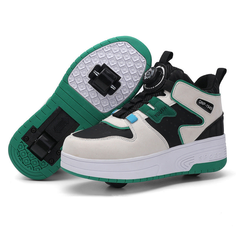 Mesh-panel Dual-wheel Walking Shoesessential Roller Skates For Kids