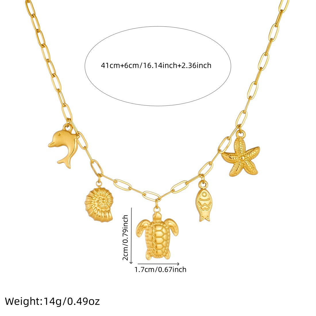 Stainless Steel Snail Turtle Small Fish Clavicle Necklace With Cross Chain