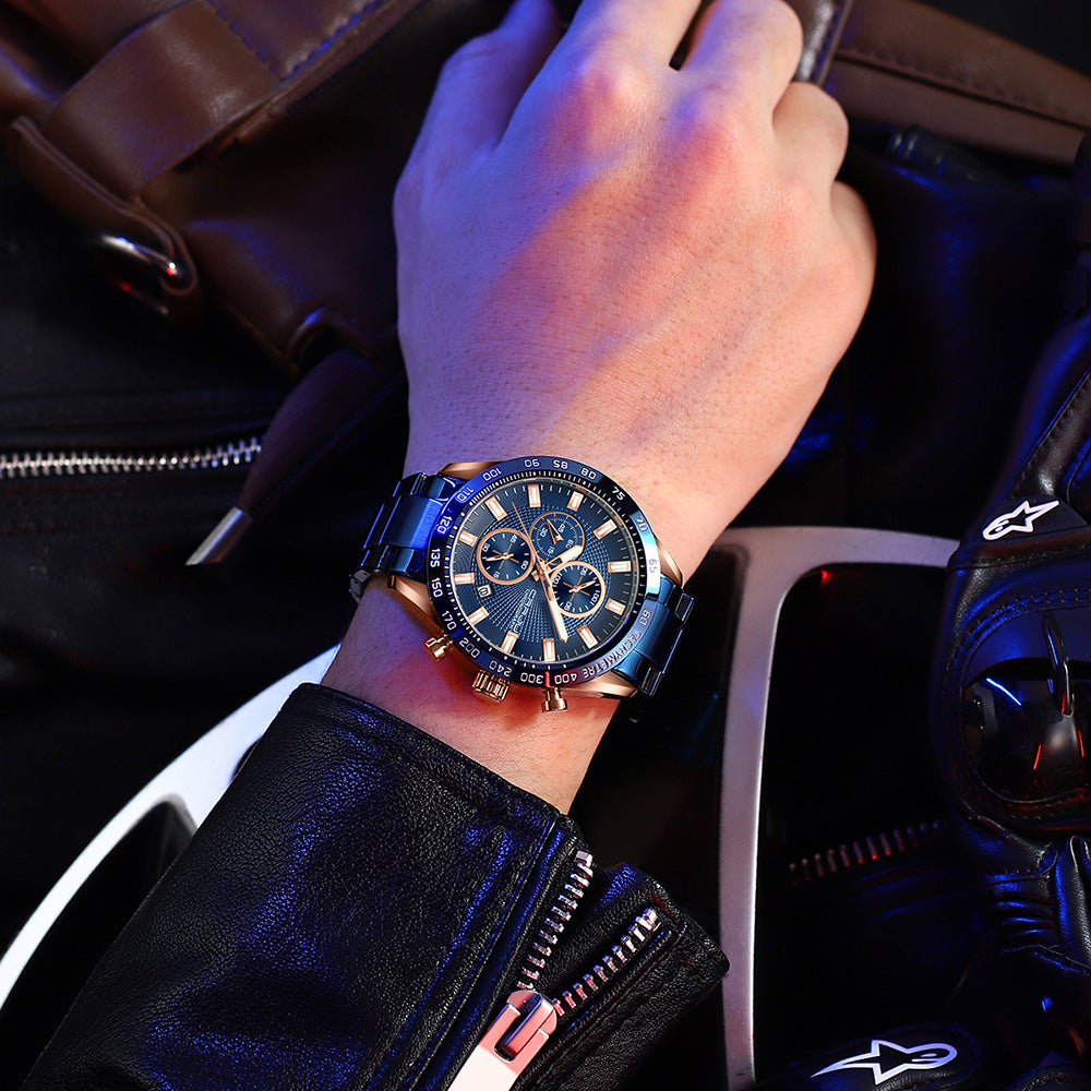 Mens Waterproof Steel-band Six-hand Watch