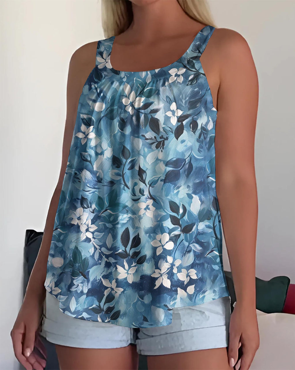 Womens Strappy Casual Sleeveless Tank Top With 3D Digital Graffiti Print