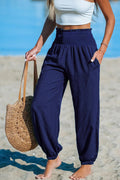 Women's Solid-Color Loose Beach Casual Ankle-Tied Pants