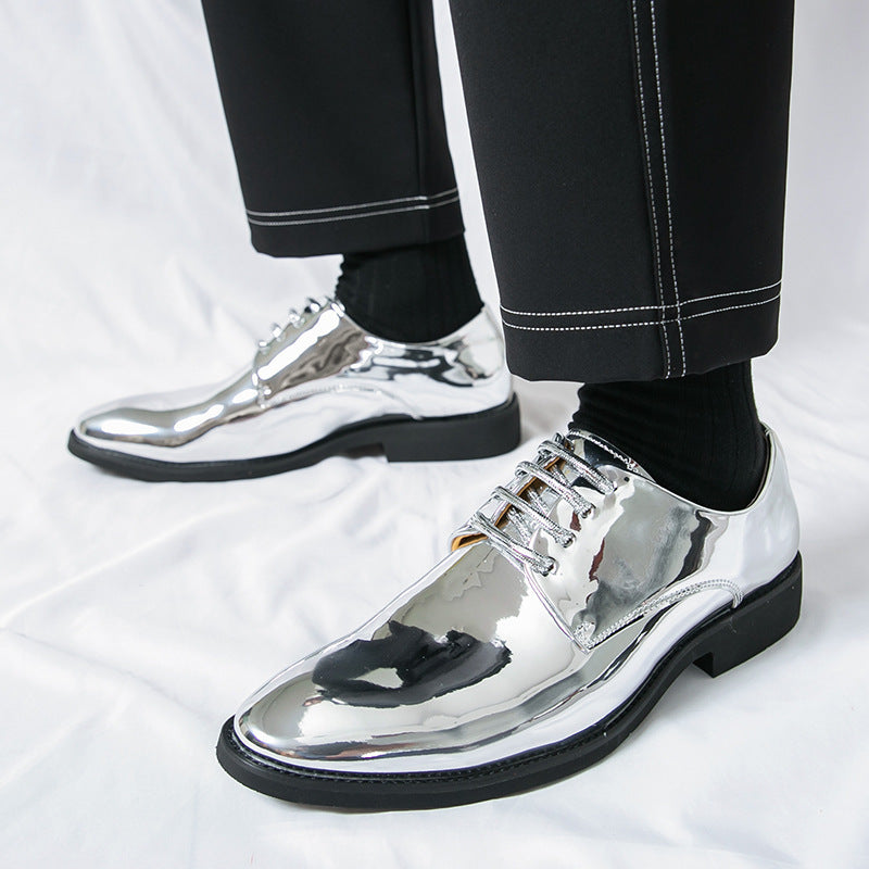 Mens Casual Pointed-toe Glossy Leather Shoes In British Style