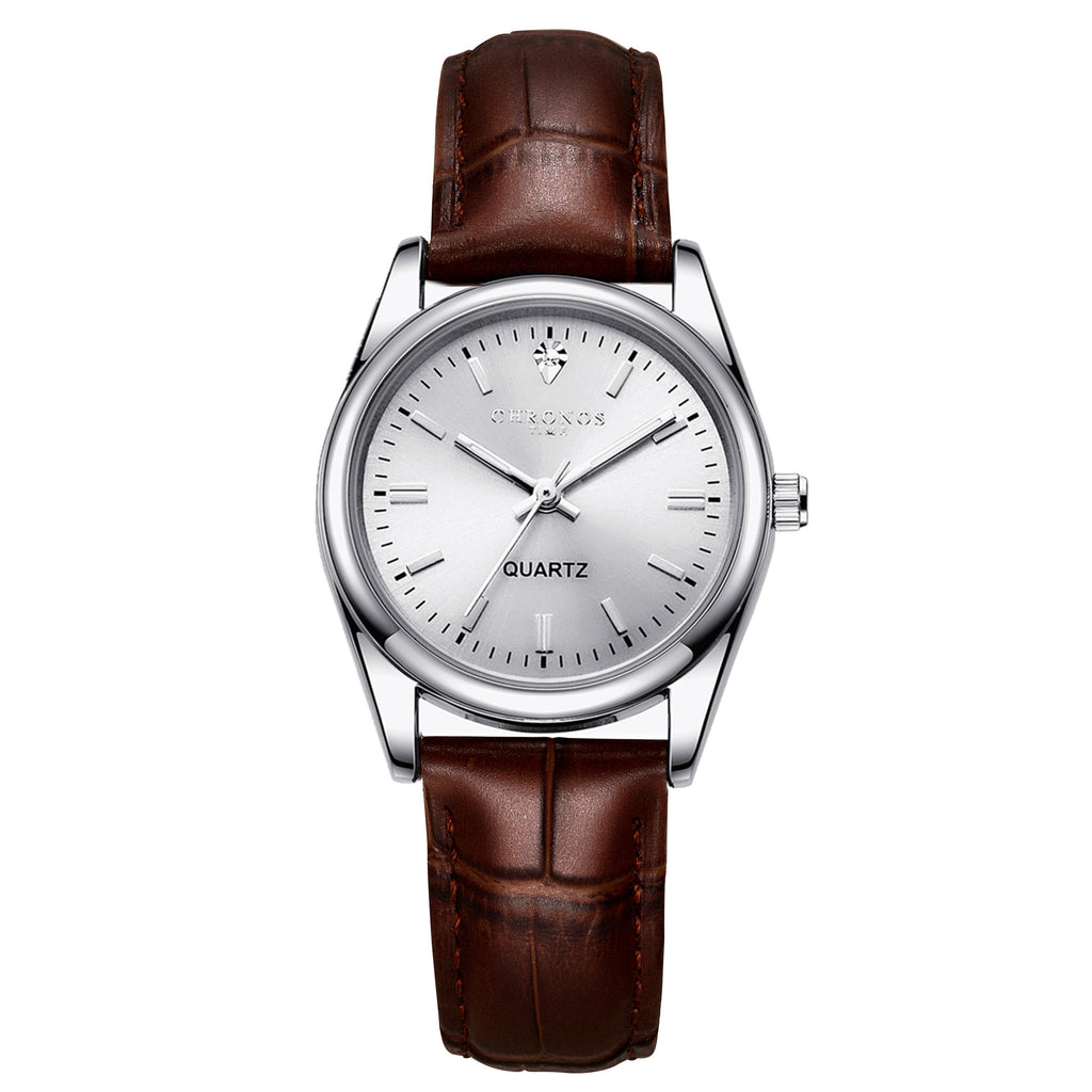 Womens Fashion Wristwatch With A Genuine Leather Strap And Luminous Quartz Movement