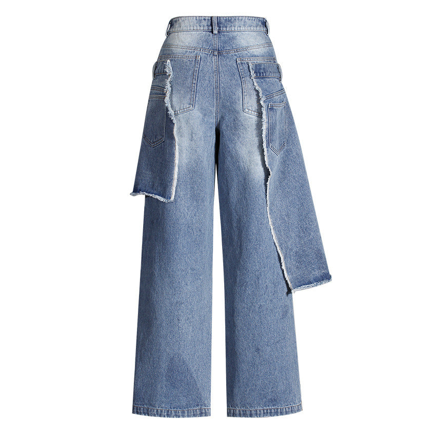 Casual Faux Two-piece Ripped Jeans