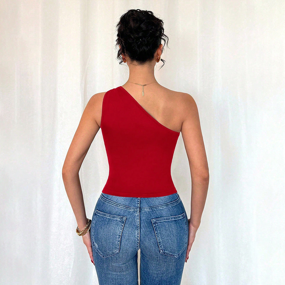 Red Vest Summer Sleeveless Off-Shoulder Slimming T-Shirt Top