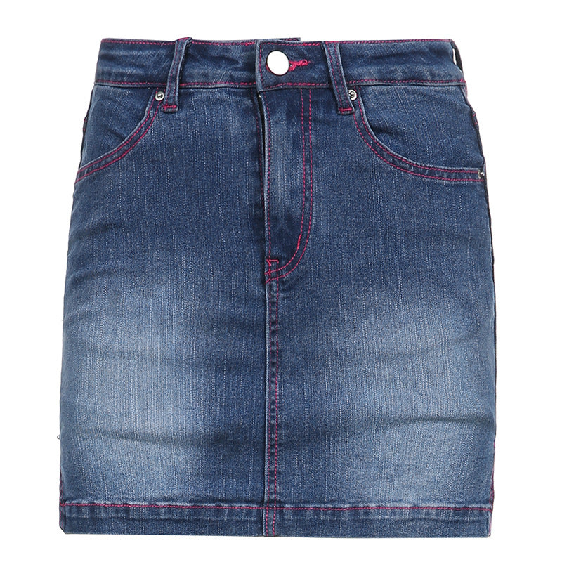 Pocket Symmetrical Personality Butterfly Embroidery Slit Denim Hip  Skirt